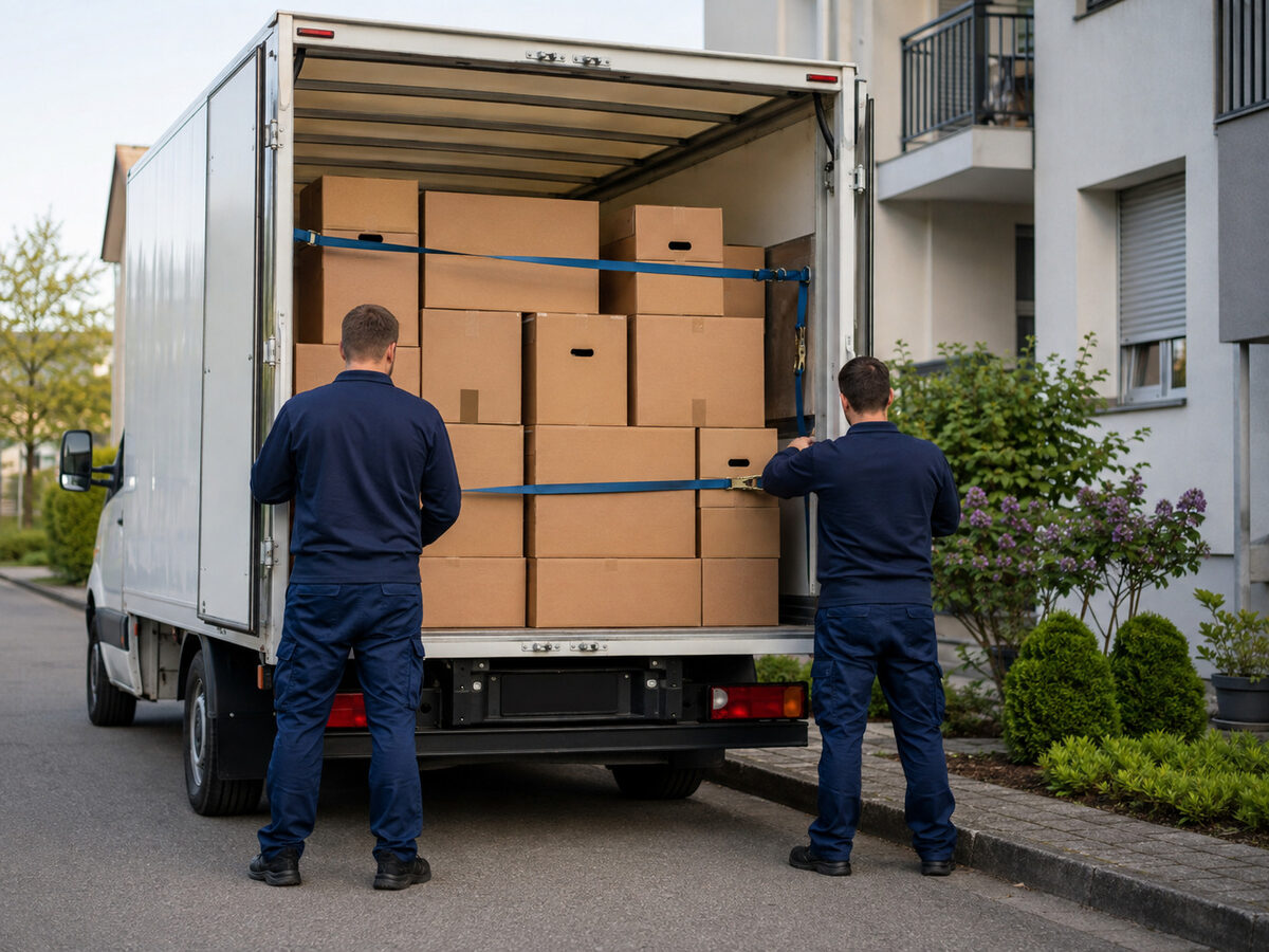 Déménagement organisé avec cartons et véhicule